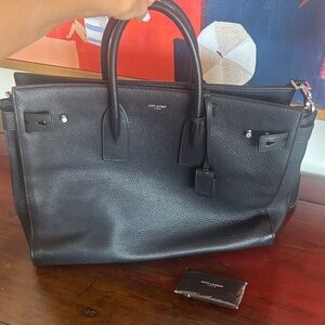 Saint Laurent Black Pebbled Leather slim  Tote